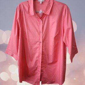 Woman Within Orange Sherbet 3/4 Sleeve Button Down Shirt Size L (18W/20W)